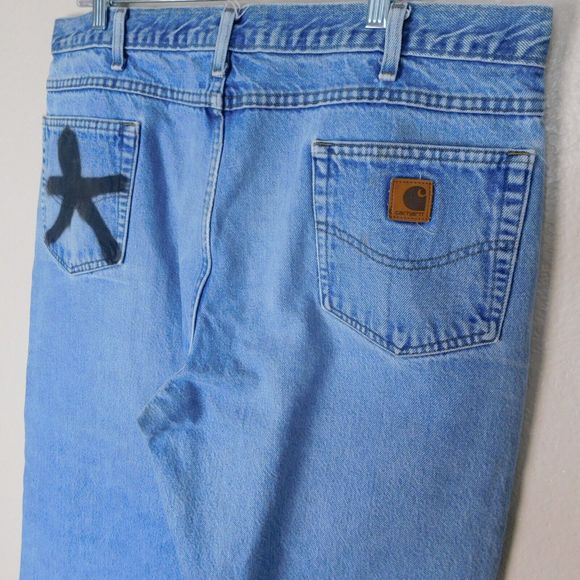 Carhartt Relaxed Fit Custom Art Jeans Size 40x30 5 Pocket Design Denim Logo - Picture 12 of 16
